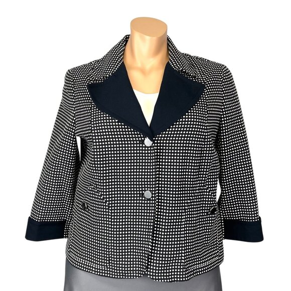 Talbots Womens Plus Polka Dot Blazer Jacket Navy Blue Button Front size 16W - Picture 1 of 13